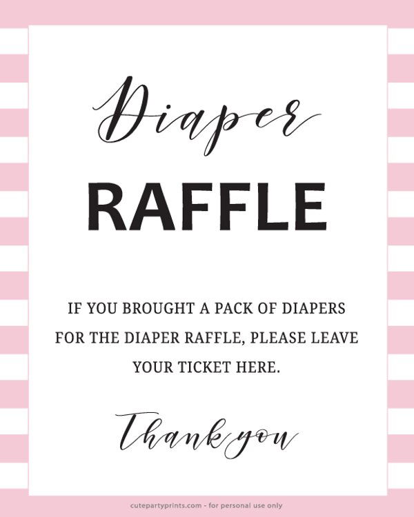 Pink Diaper Raffle Table Sign