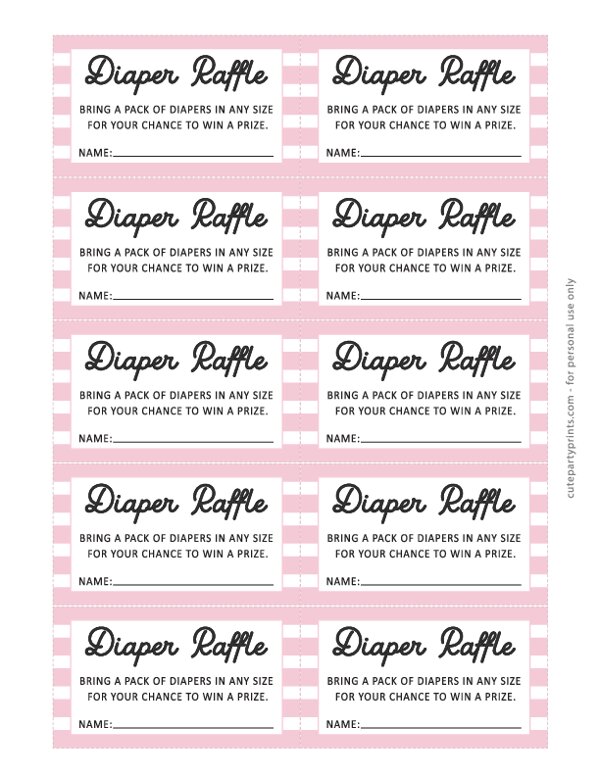 Pink Diaper Raffle Tickets