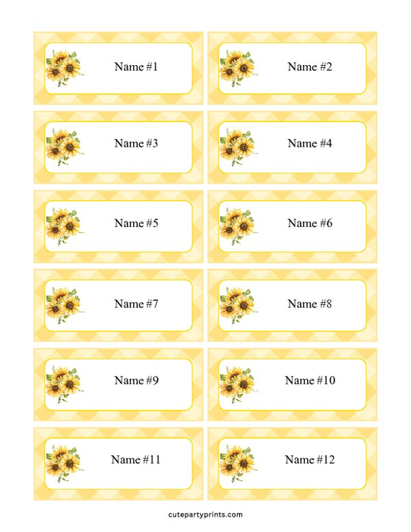 Sunflower Name Tags (Editable)