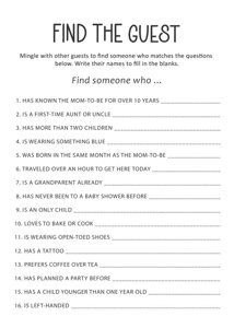 Find the Guest Baby Shower