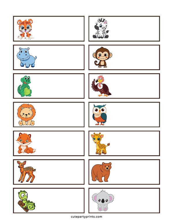 Jungle Animal Name Tags