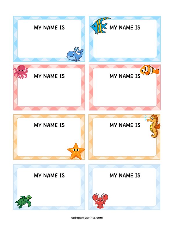 Ocean Animal Name Tags