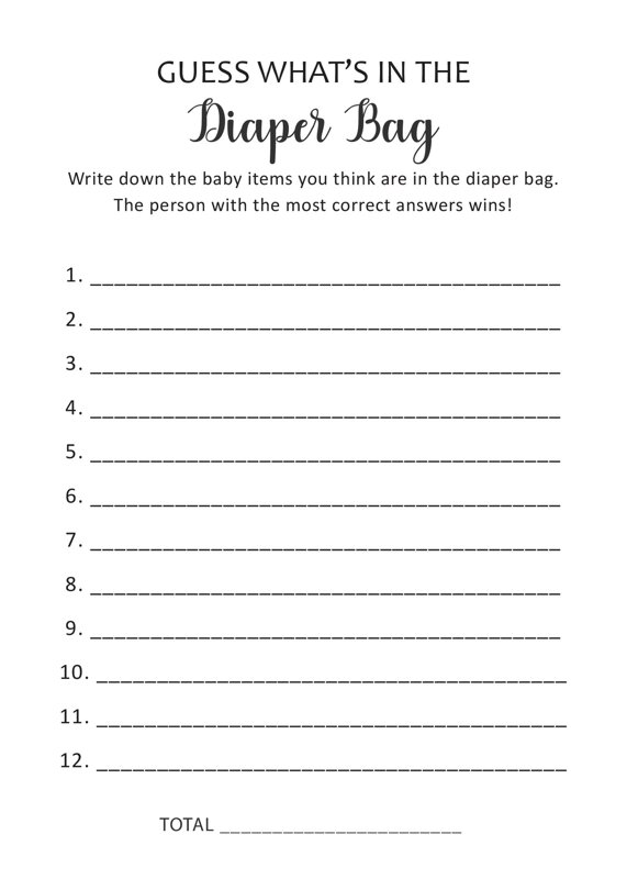 Diaper Bag Baby Shower Game