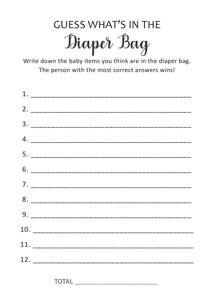 Diaper Bag Baby Shower Game
