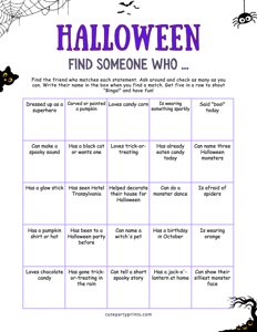 Kids Halloween Find Someone Who Bingo
