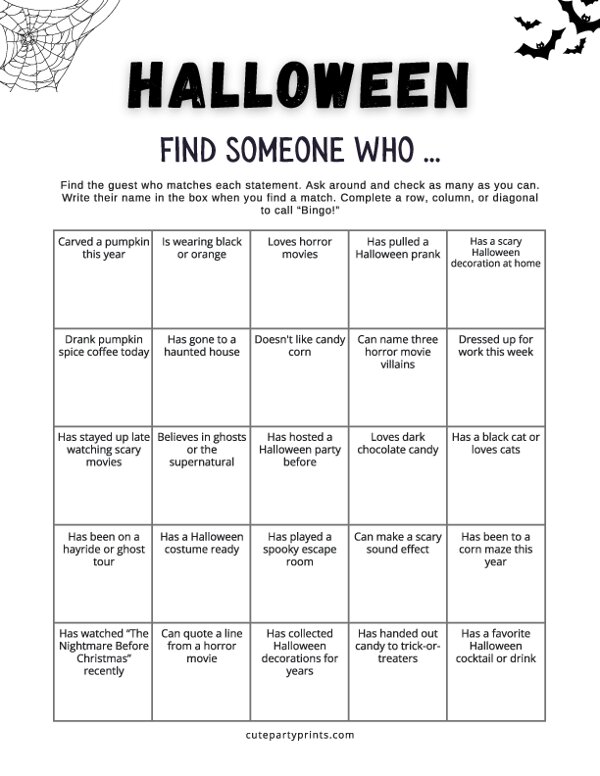 Office Halloween Find Someone Who Game