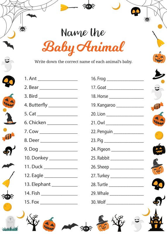 Halloween Name That Baby Animal