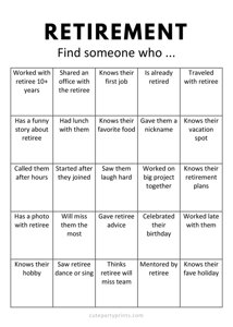 Retirement Find Someone Who Game