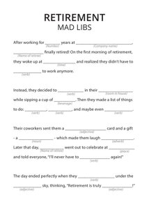 Retirement Mad Libs Game