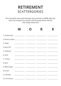 Retirement Scattergories Game