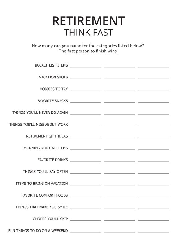 Retirement Think Quick Game
