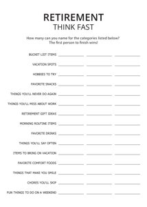 Retirement Think Quick Game
