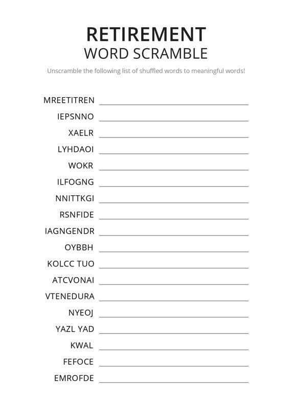 Retirement Word Scramble