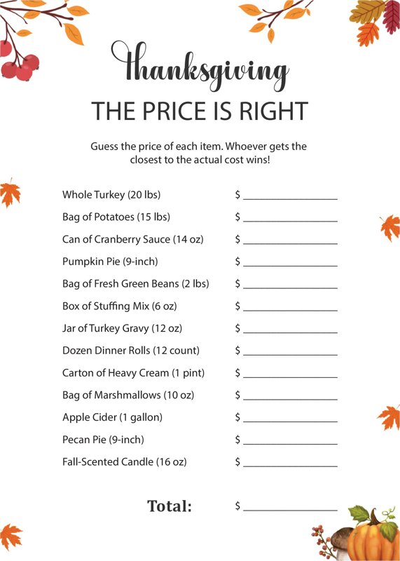 Thanksgiving The Price Is Right