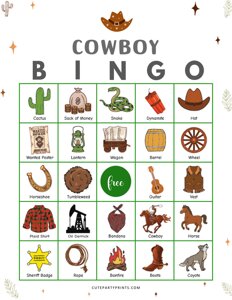 Cowboy Bingo Cards (Picture Bingo)