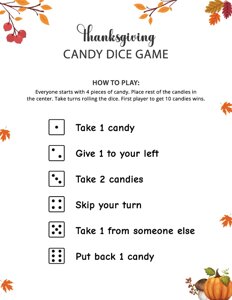 Thanksgiving Candy Dice Game