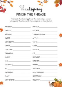 Thanksgiving Finish the Phrase