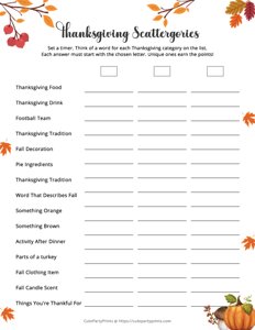 Thanksgiving Scattergories