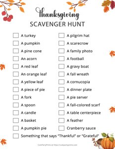 Thanksgiving Scavenger Hunt