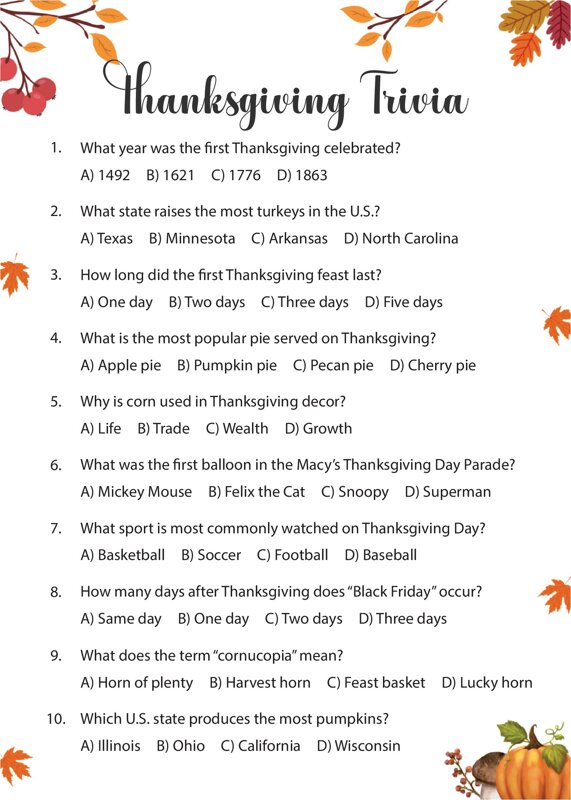 Thanksgiving Trivia Game