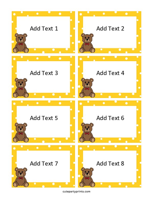 Bear Name Tags template (Editable)