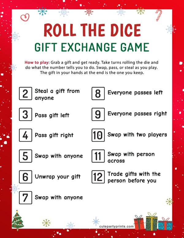 Christmas Roll the Dice Gift Exchange Game