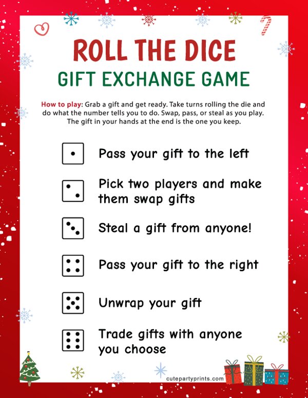Christmas Roll the Die Gift Exchange Game