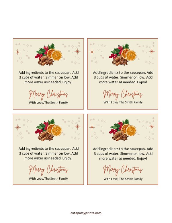Simmer Pot Gift Tag Template