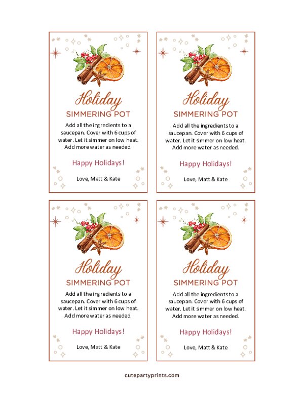 Holiday Simmering Potpourri Gift Tags