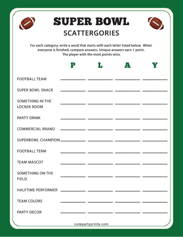 Super Bowl Scattergories