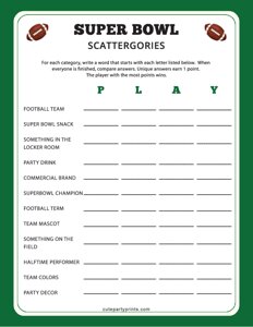 Super Bowl Scattergories