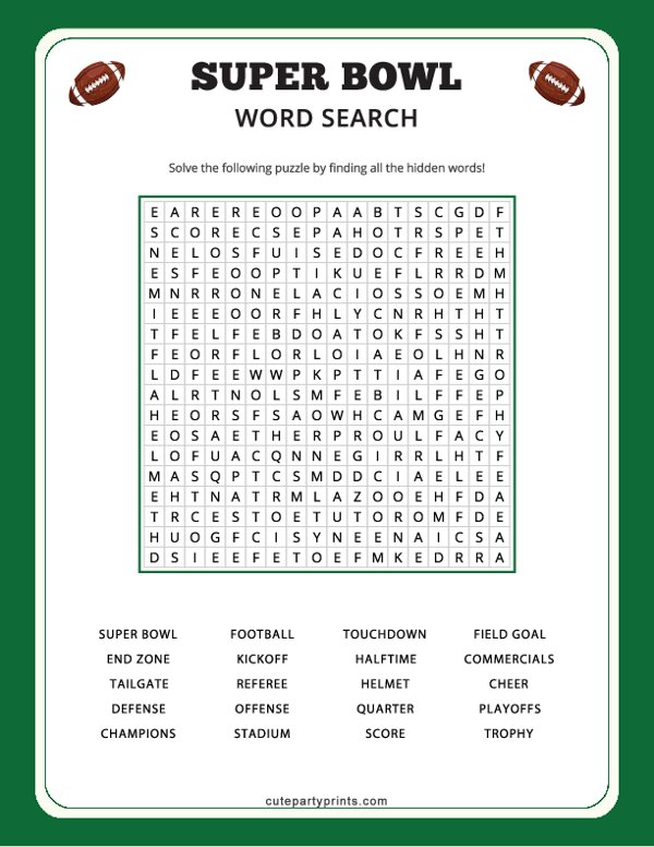 Super Bowl Word Search Game