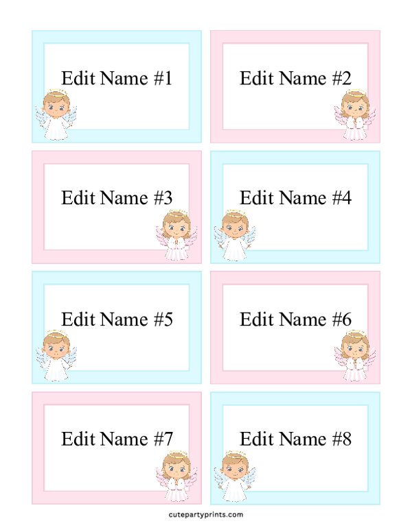 Pink Blue Angel Name Tags (Editable)