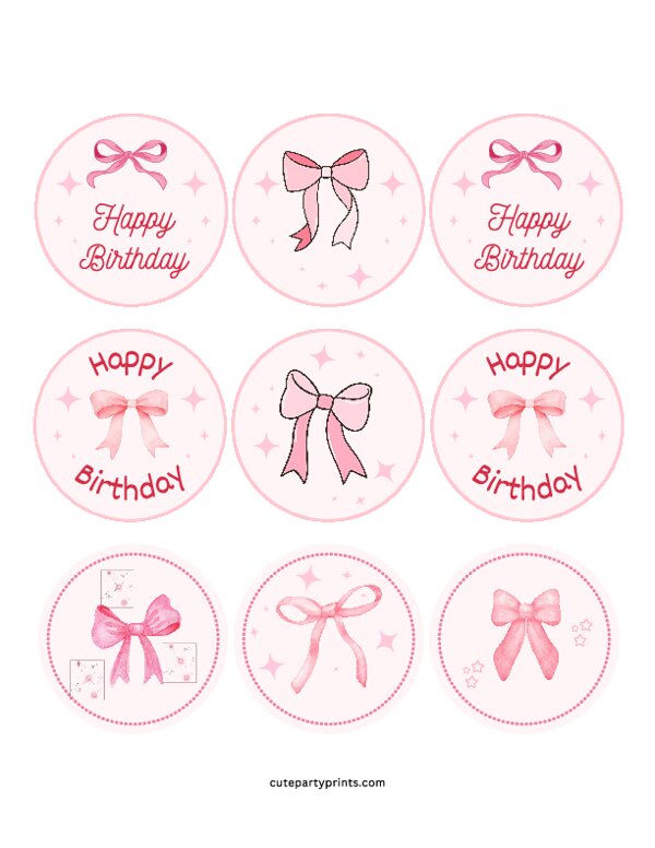 Pink Bow Cupcake Topper Template