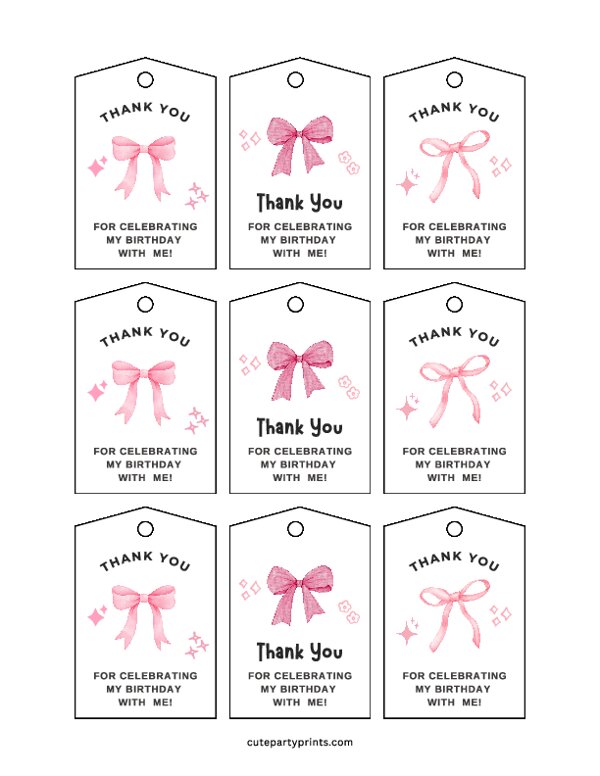 Pink Bow Favor Tags