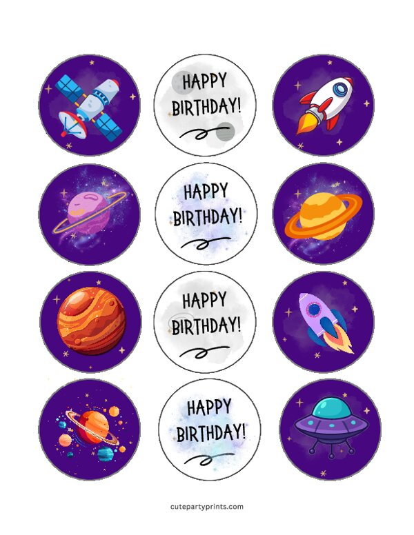 Space Birthday Cupcake Toppers