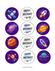 Space Birthday Cupcake Toppers