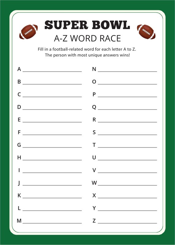Super Bowl A-Z Game