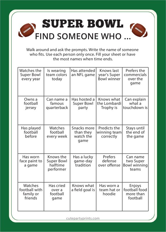 Super Bowl Find Someone Who game