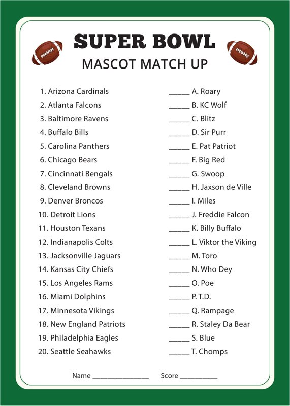 Mascot Match Up Game