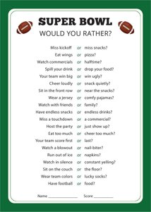 Super Bowl Would You Rather