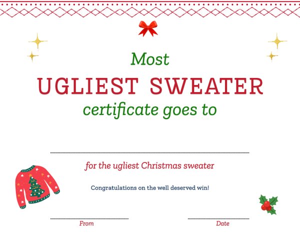 Ugliest Sweater Certificate
