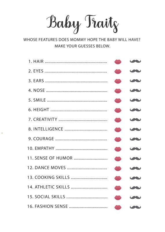 Baby Traits Baby Shower Game