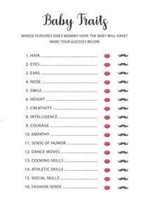 Baby Traits Baby Shower Game