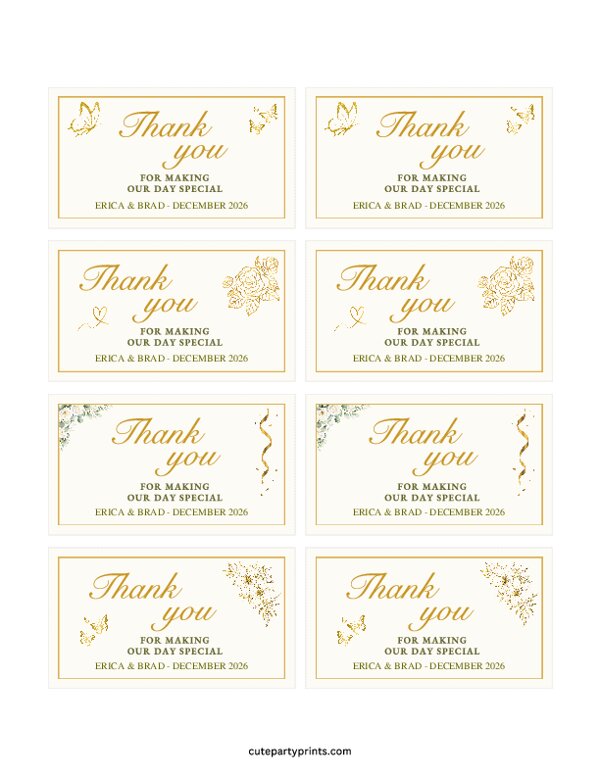 Editable Golden Wedding Favor Tags