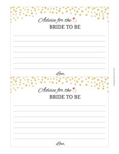 Gold Advice for the Bride to Be Cards (4x6)