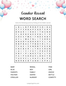 Gender Reveal Word Search Game
