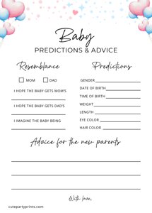 Gender Reveal Baby Prediction & Advice Cards