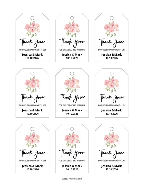 Pink Floral Wedding Thank You Tags