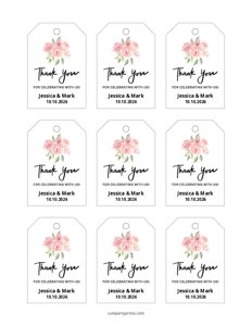 Pink Floral Wedding Thank You Tags